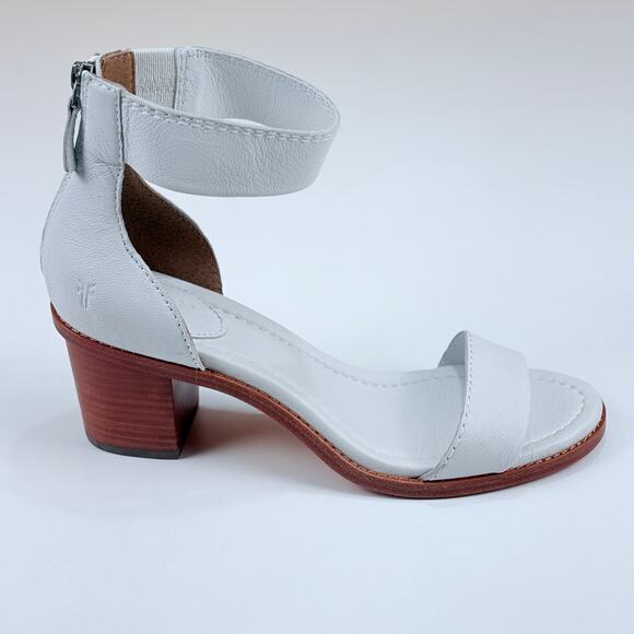 Frye BRIELLE Back Zip Ankle Block Heel Leather Sandals in White 9 M NWOB $349 - Picture 9 of 15
